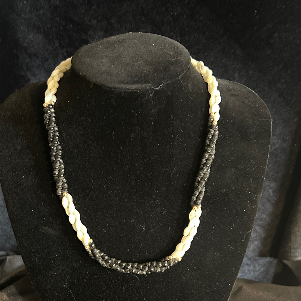 Vintage Black Bead and White Rice Water Bead Necklace
